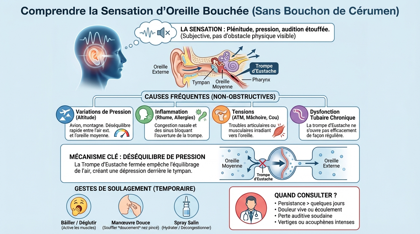 Comprendre la sensation d'oreille bouchée sans bouchon 1 Causes possibles de l'oreille bouchée sans bouchon