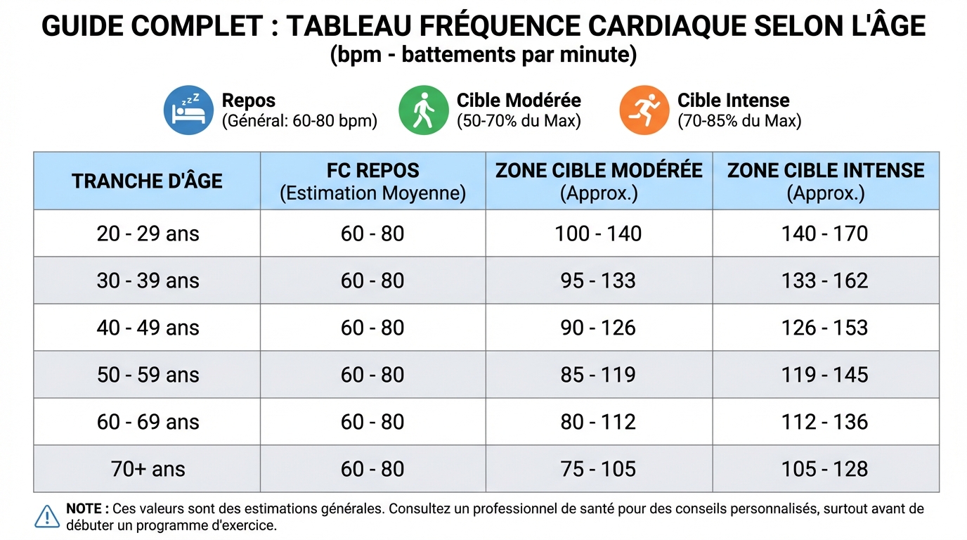 Tableau de fréquence cardiaque selon l'âge